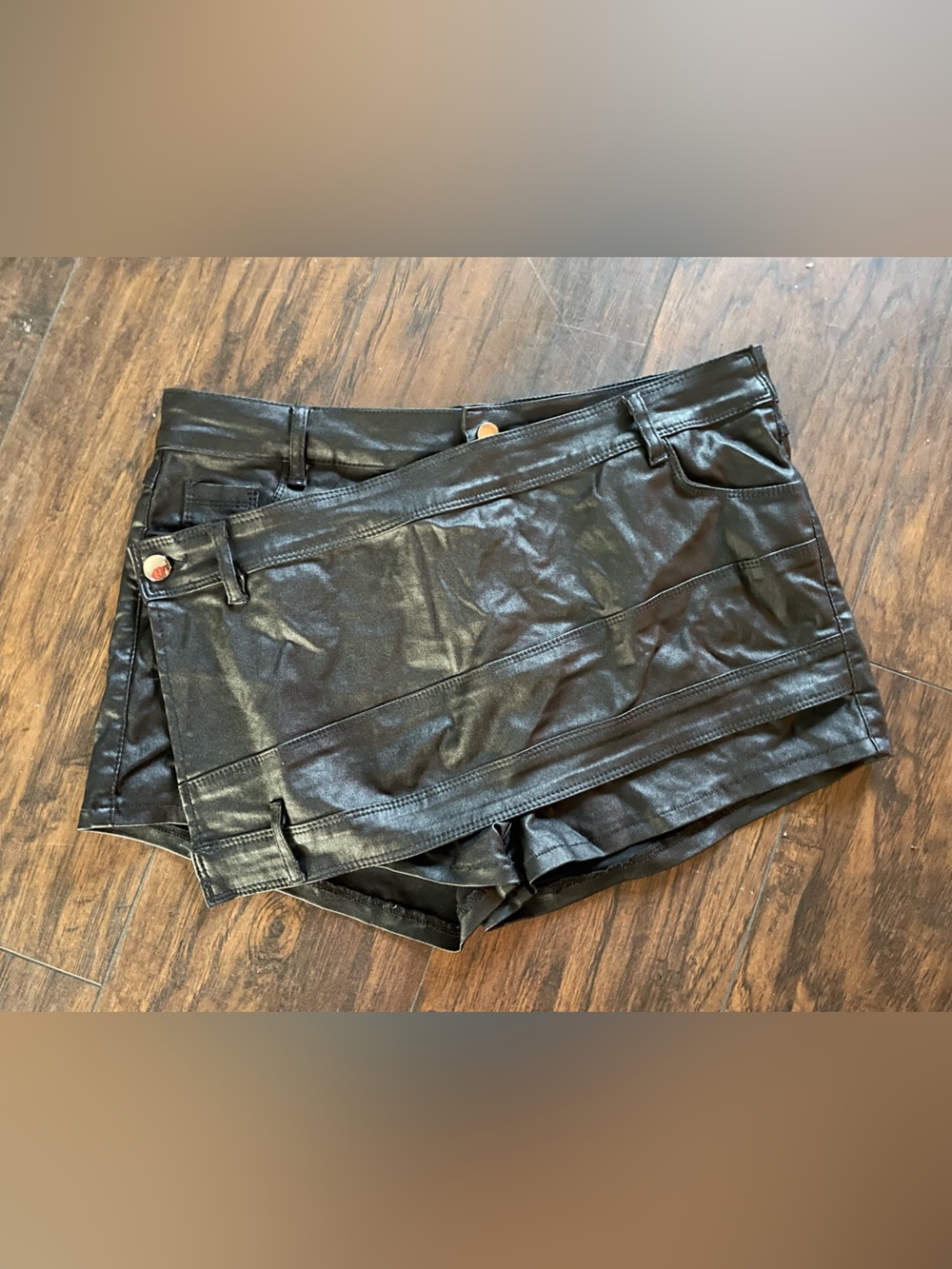 Black vegan Leather Skort - Sleek Mini Skirt-Short Combo